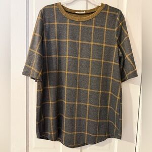 BomBom Gray and Gold Plaid Top Size L